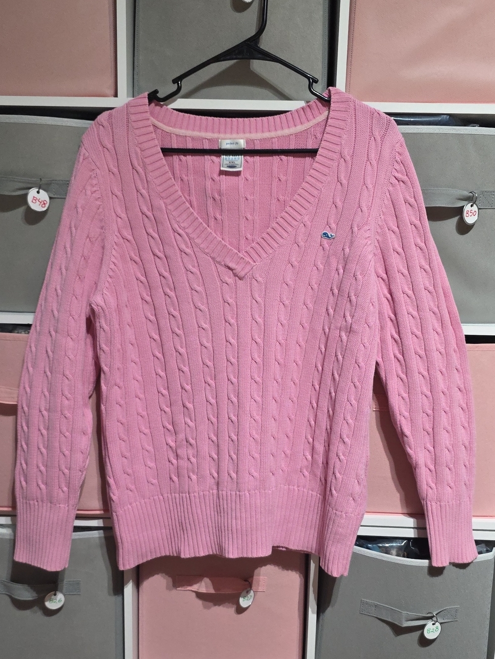 Vintage 90s Old Navy Pink 100% Cotton V-neck Sweater XXL Made in Hong Kong‎ Rare - Picture 13 of 14